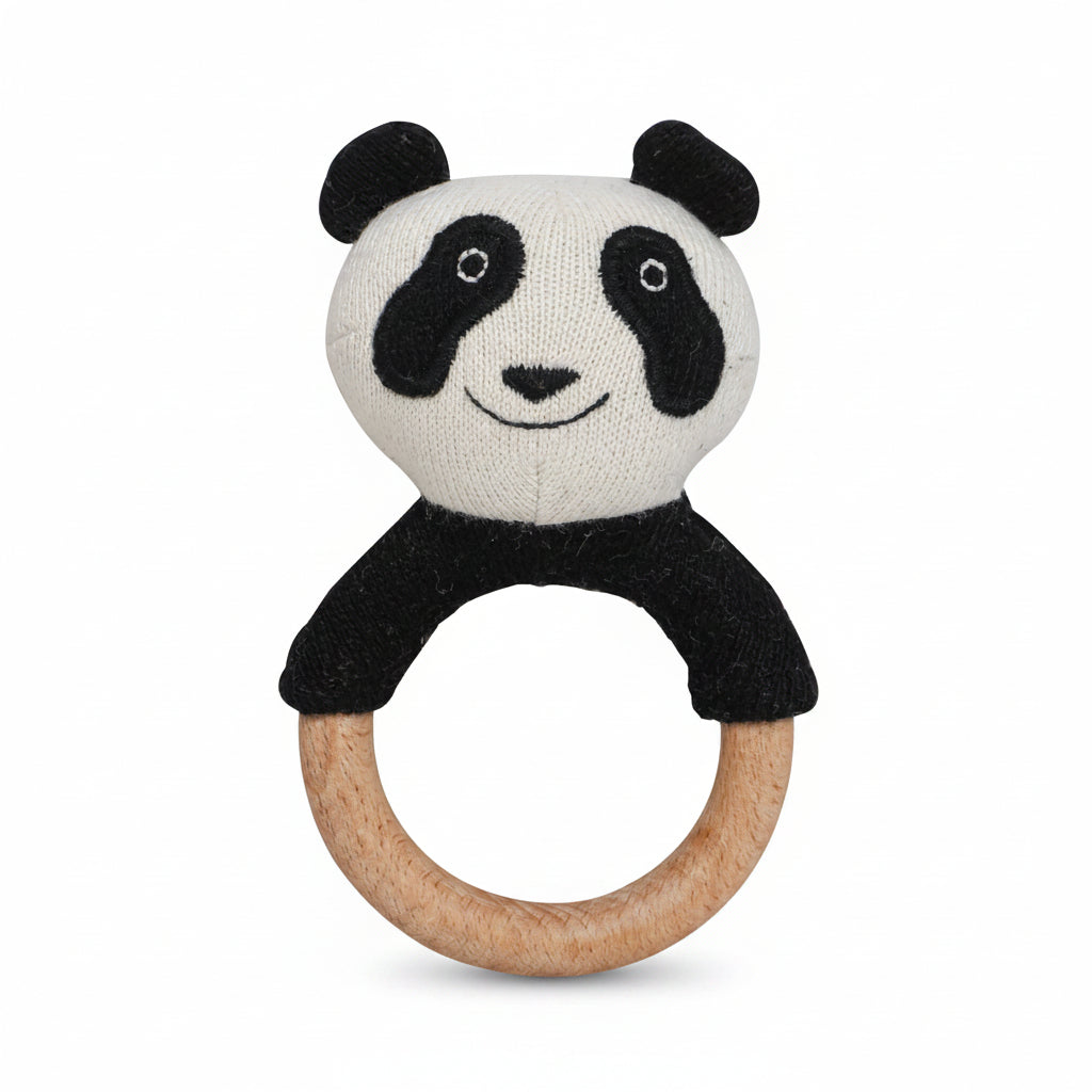 Pomme Lazy Panda Knitted Cotton Rattle & Teether