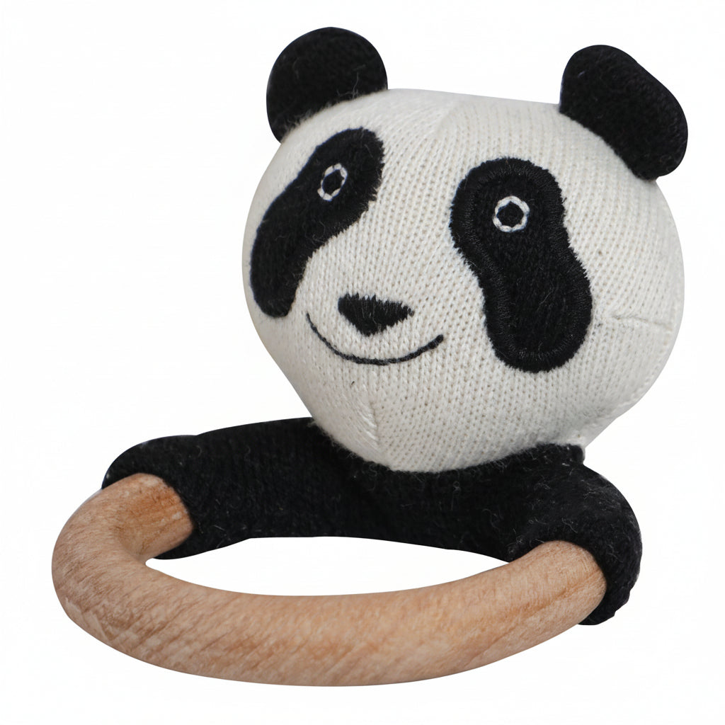 Pomme Lazy Panda Knitted Cotton Rattle & Teether
