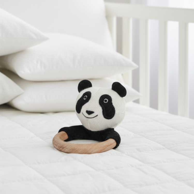 Pomme Lazy Panda Knitted Cotton Rattle & Teether