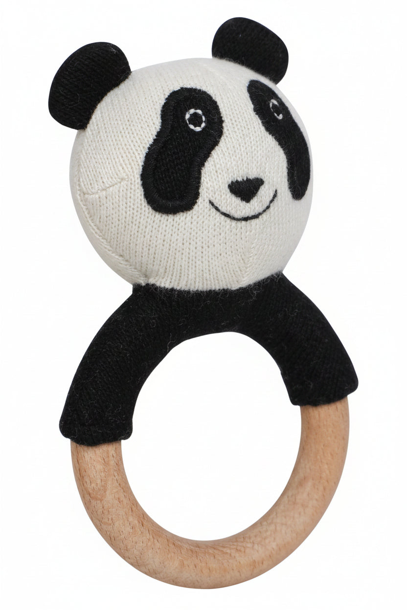Pomme Lazy Panda Knitted Cotton Rattle & Teether