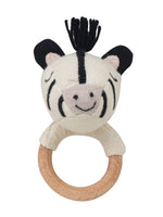 Load image into Gallery viewer, Knitted Zebra rattle with Wooden Ring