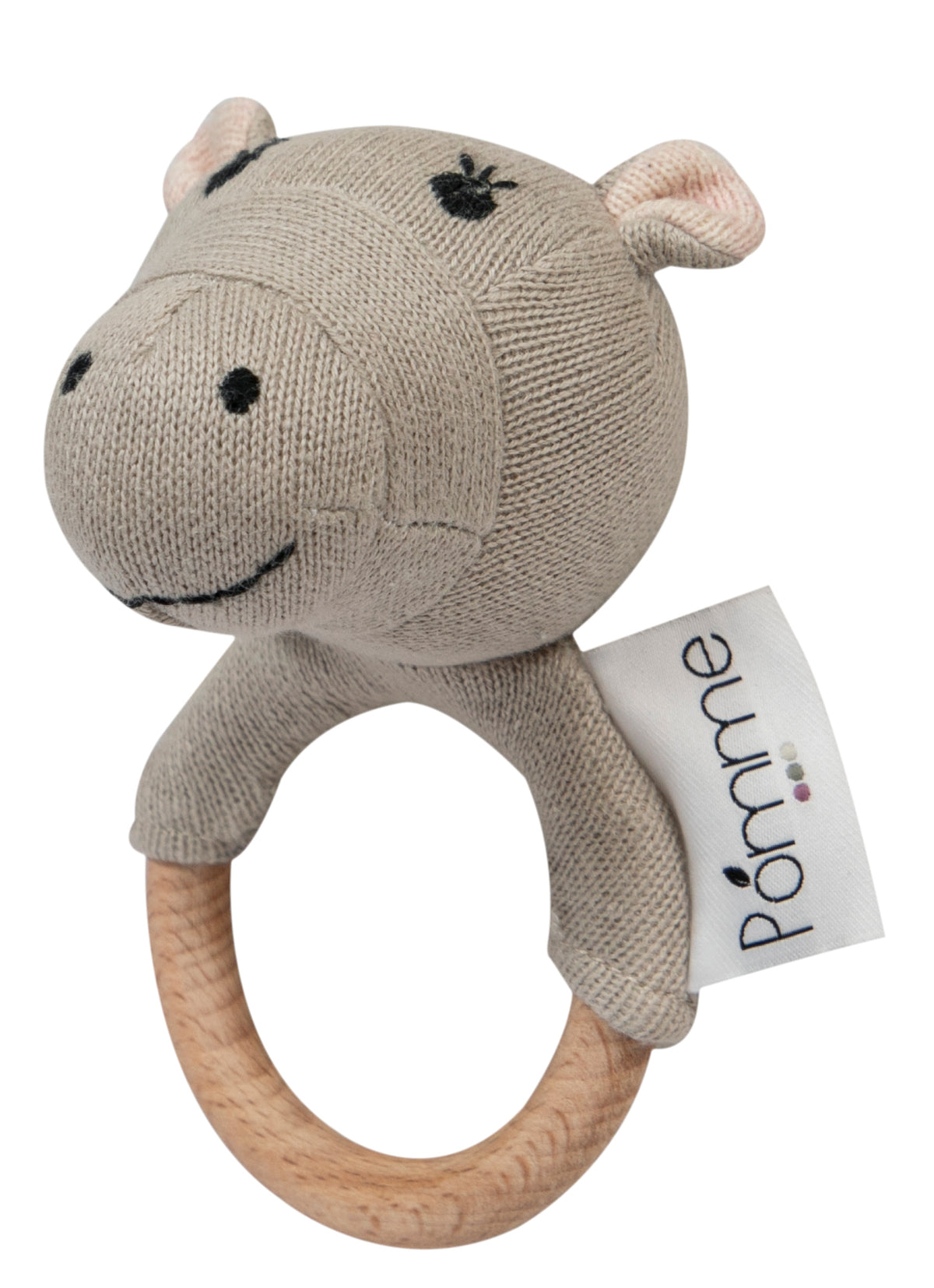 Pomme Happy Hippo Knitted Cotton Rattle & Teether