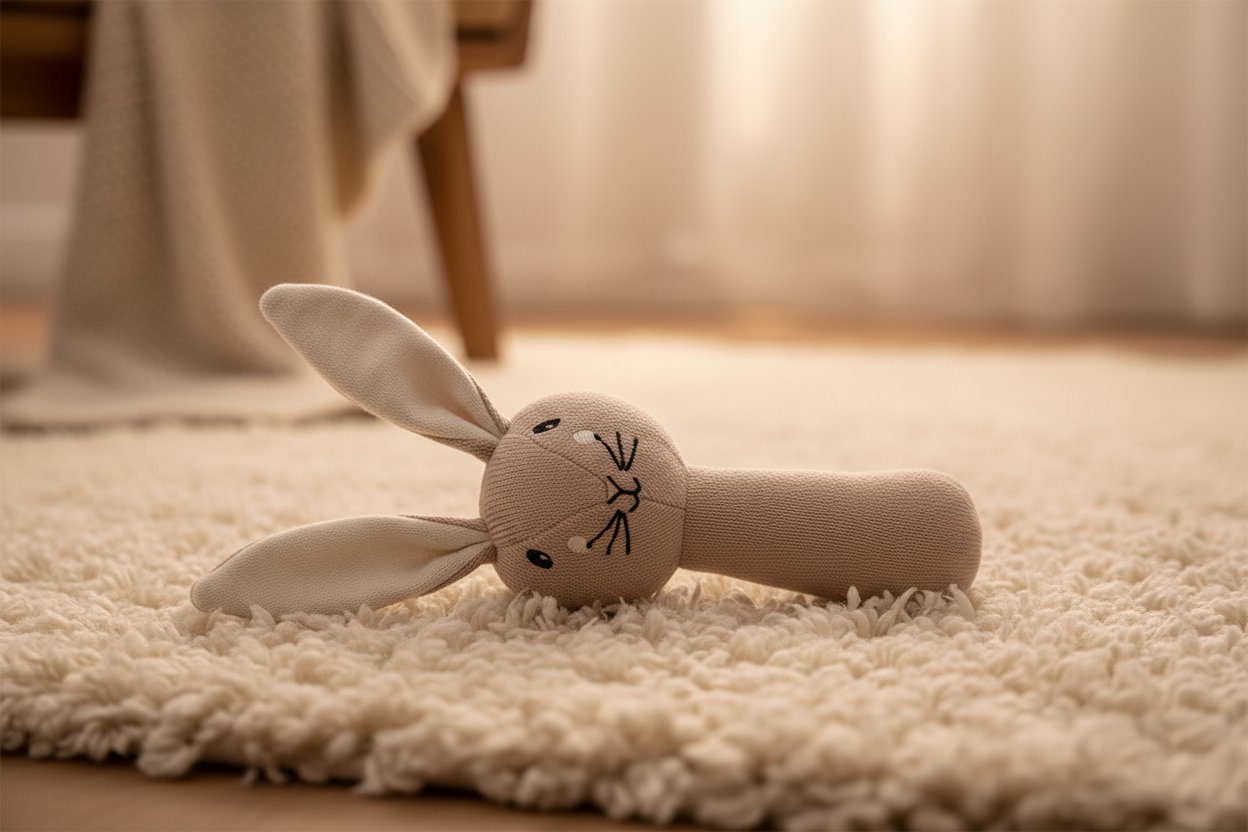 Pomme Shy Bunny Knitted Cotton Rattle