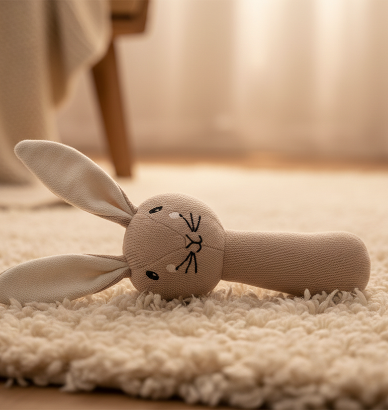 Pomme Shy Bunny Knitted Cotton Rattle