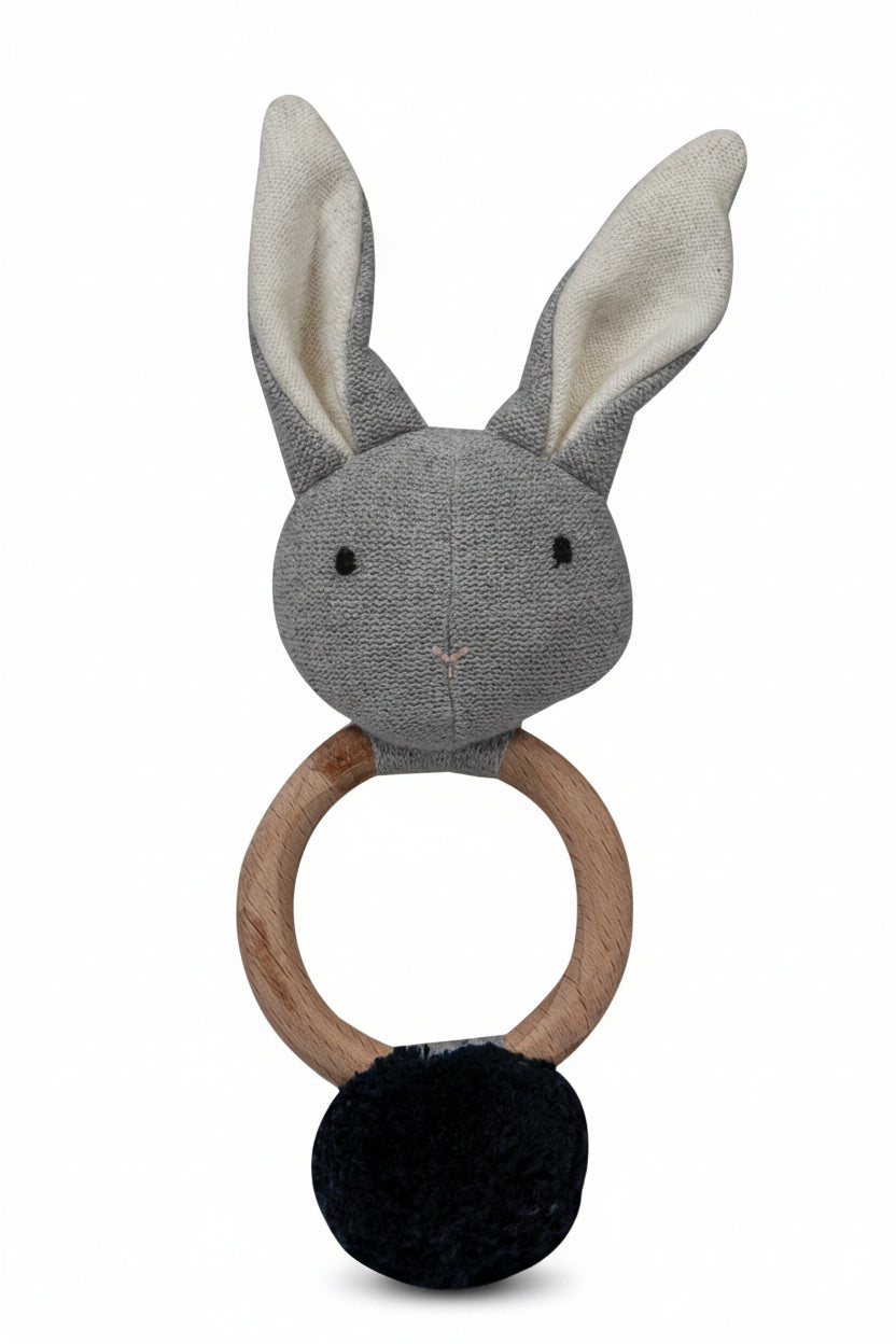 Pomme Playful Bunny Knitted Cotton Rattle & Teether