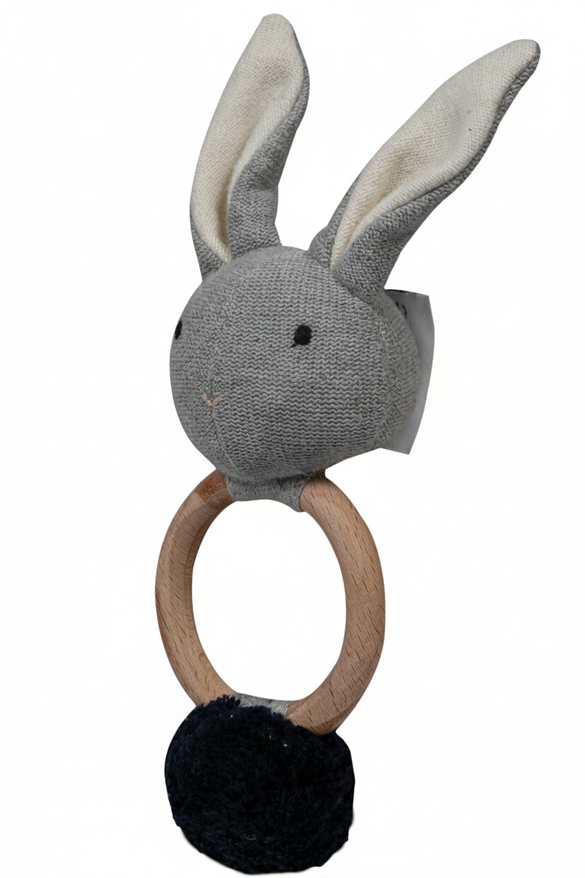 Pomme Playful Bunny Knitted Cotton Rattle & Teether