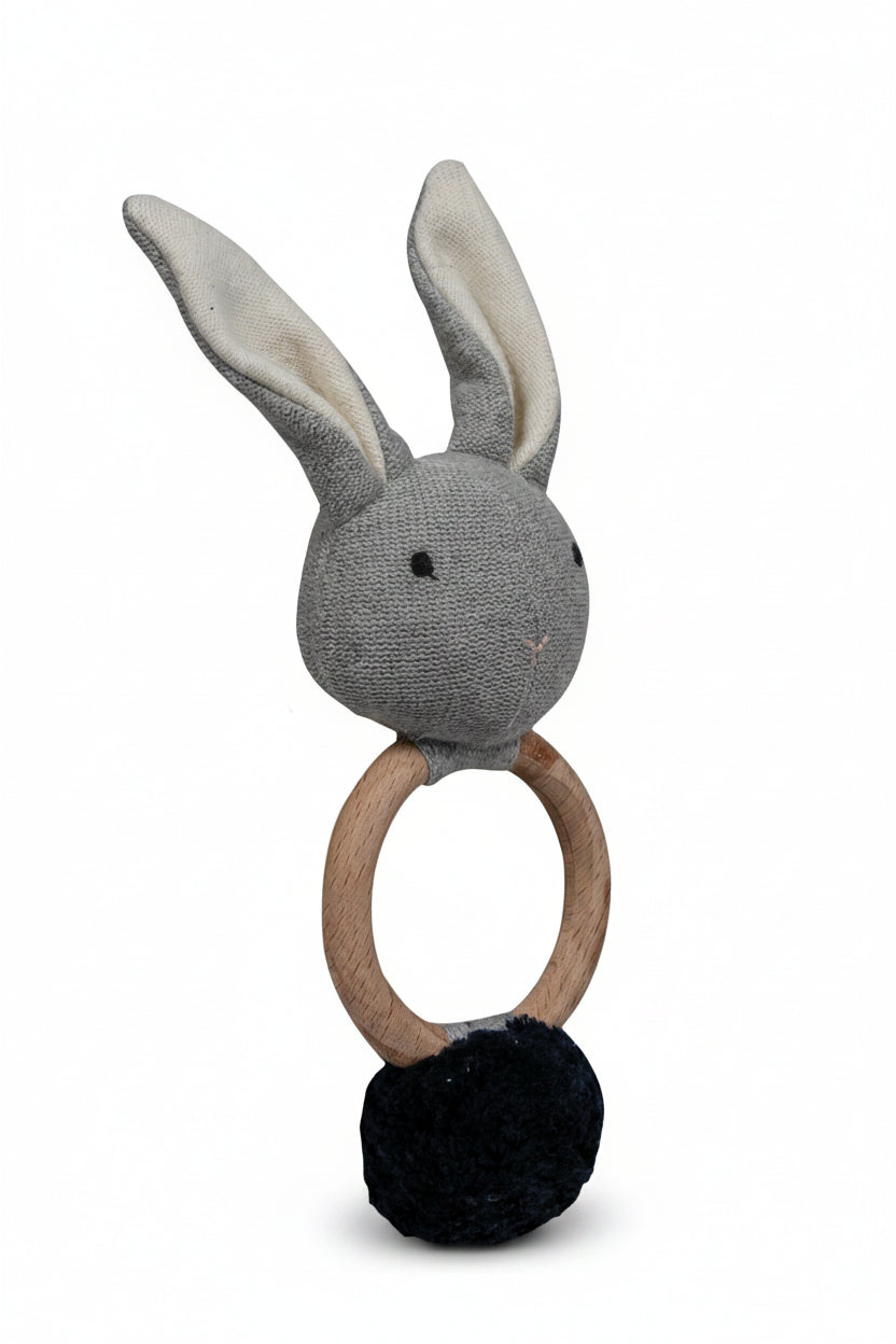 Pomme Playful Bunny Knitted Cotton Rattle & Teether