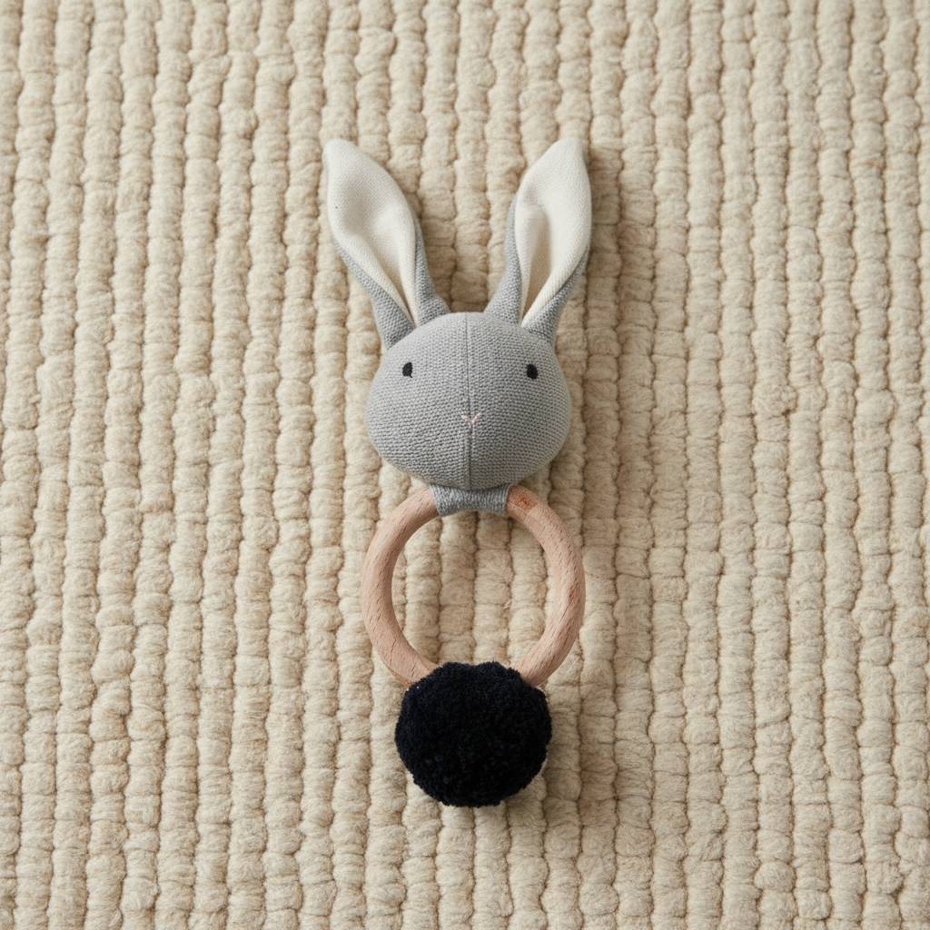 Pomme Playful Bunny Knitted Cotton Rattle & Teether