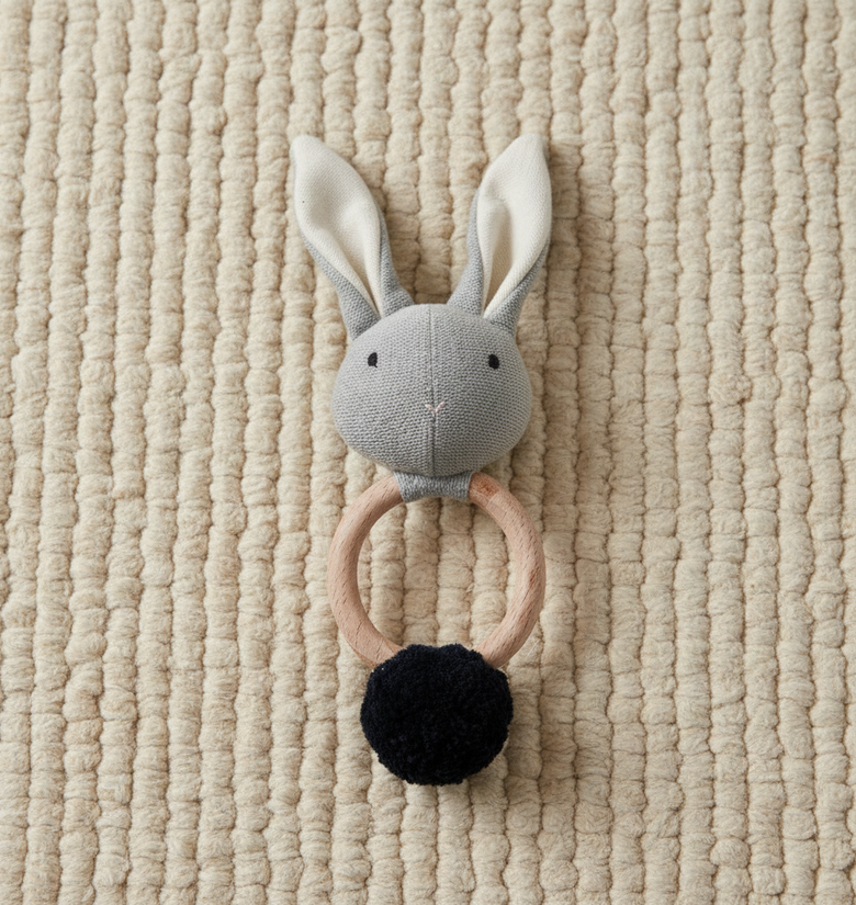 Pomme Playful Bunny Knitted Cotton Rattle & Teether