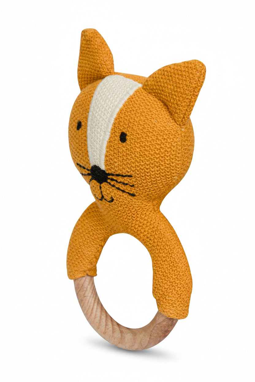 Pomme Smarty Fox Knitted Cotton Rattle & Teether