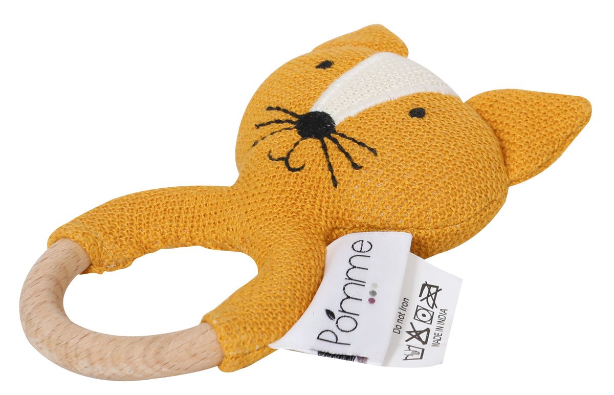 Pomme Smarty Fox Knitted Cotton Rattle & Teether