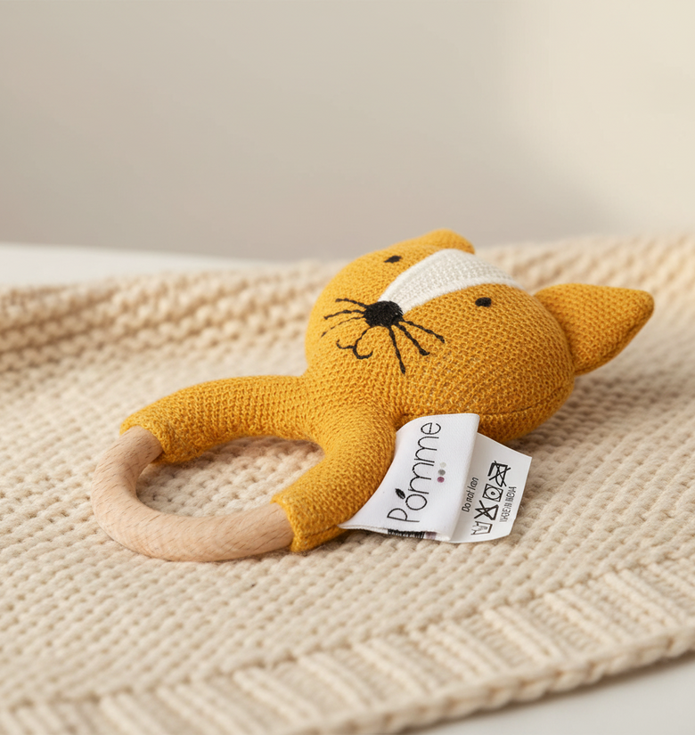 Pomme Smarty Fox Knitted Cotton Rattle & Teether