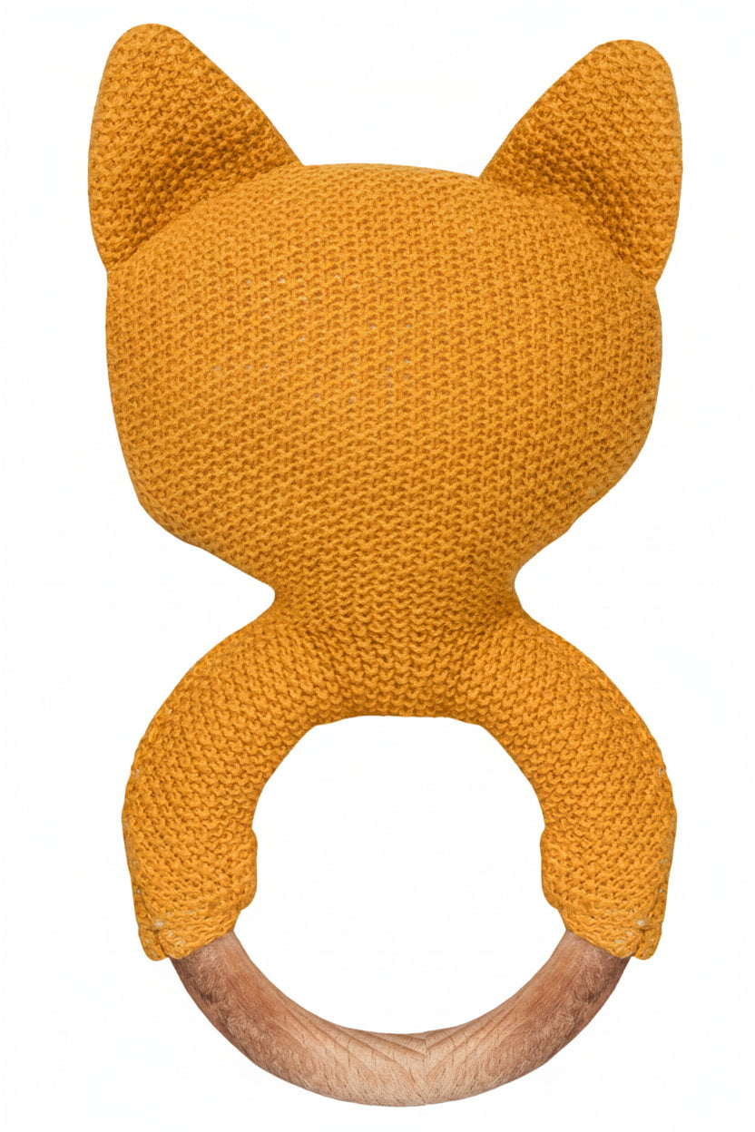 Pomme Smarty Fox Knitted Cotton Rattle & Teether