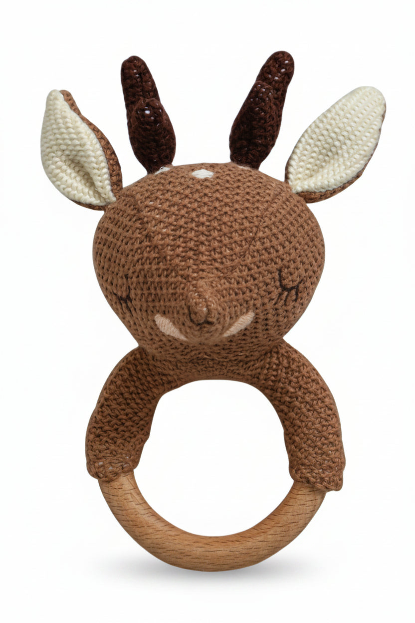 Pomme Tender Deer Knitted Cotton Rattle & Teether