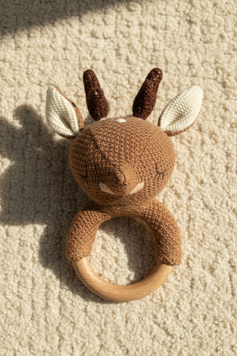 Pomme Tender Deer Knitted Cotton Rattle & Teether
