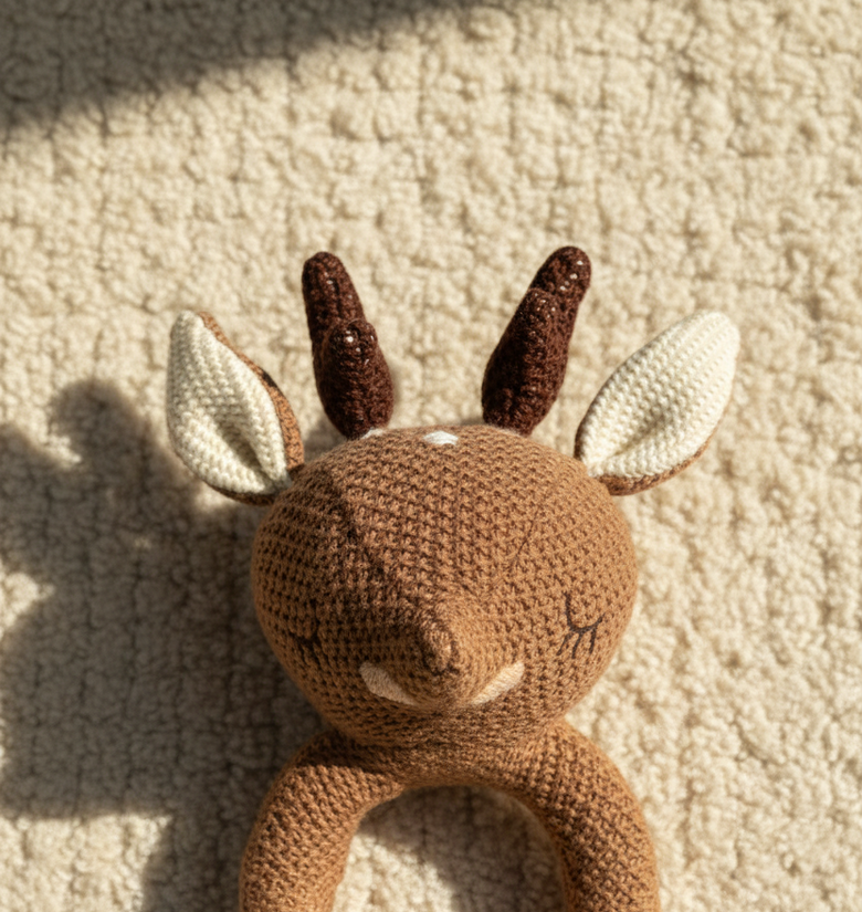 Pomme Tender Deer Knitted Cotton Rattle & Teether