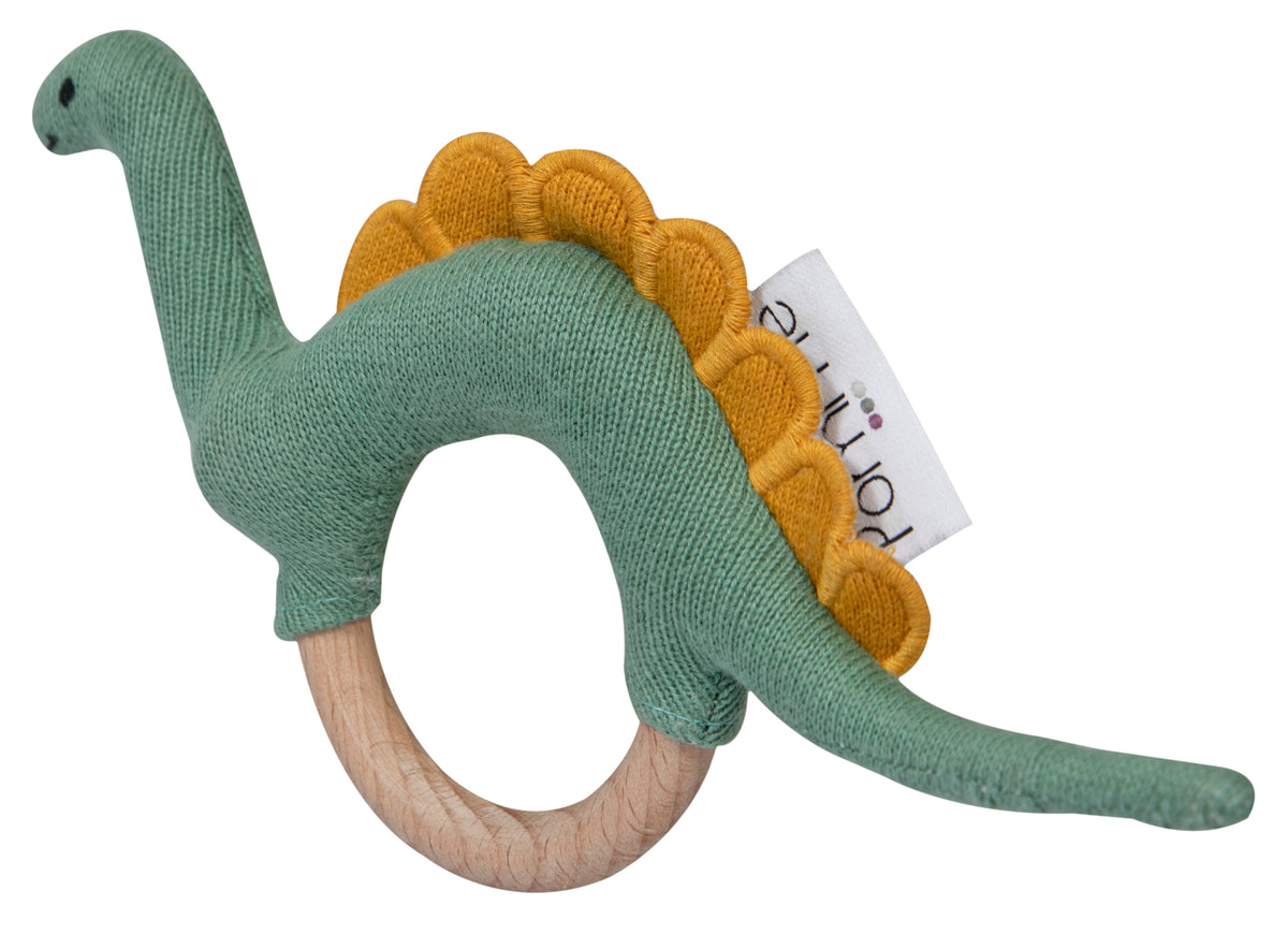 Pomme Playful Dino Knitted Cotton Rattle & Teether