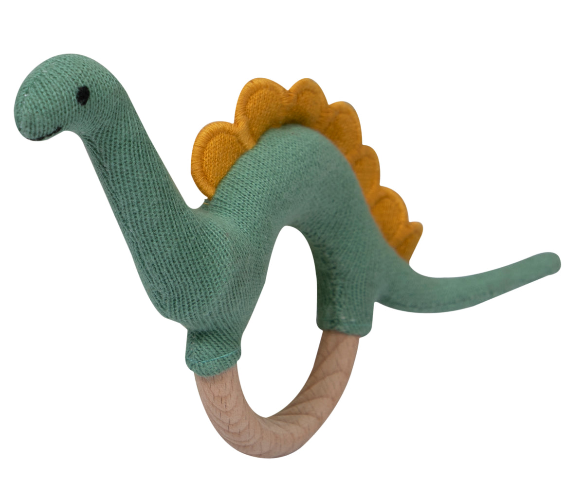 Pomme Playful Dino Knitted Cotton Rattle & Teether