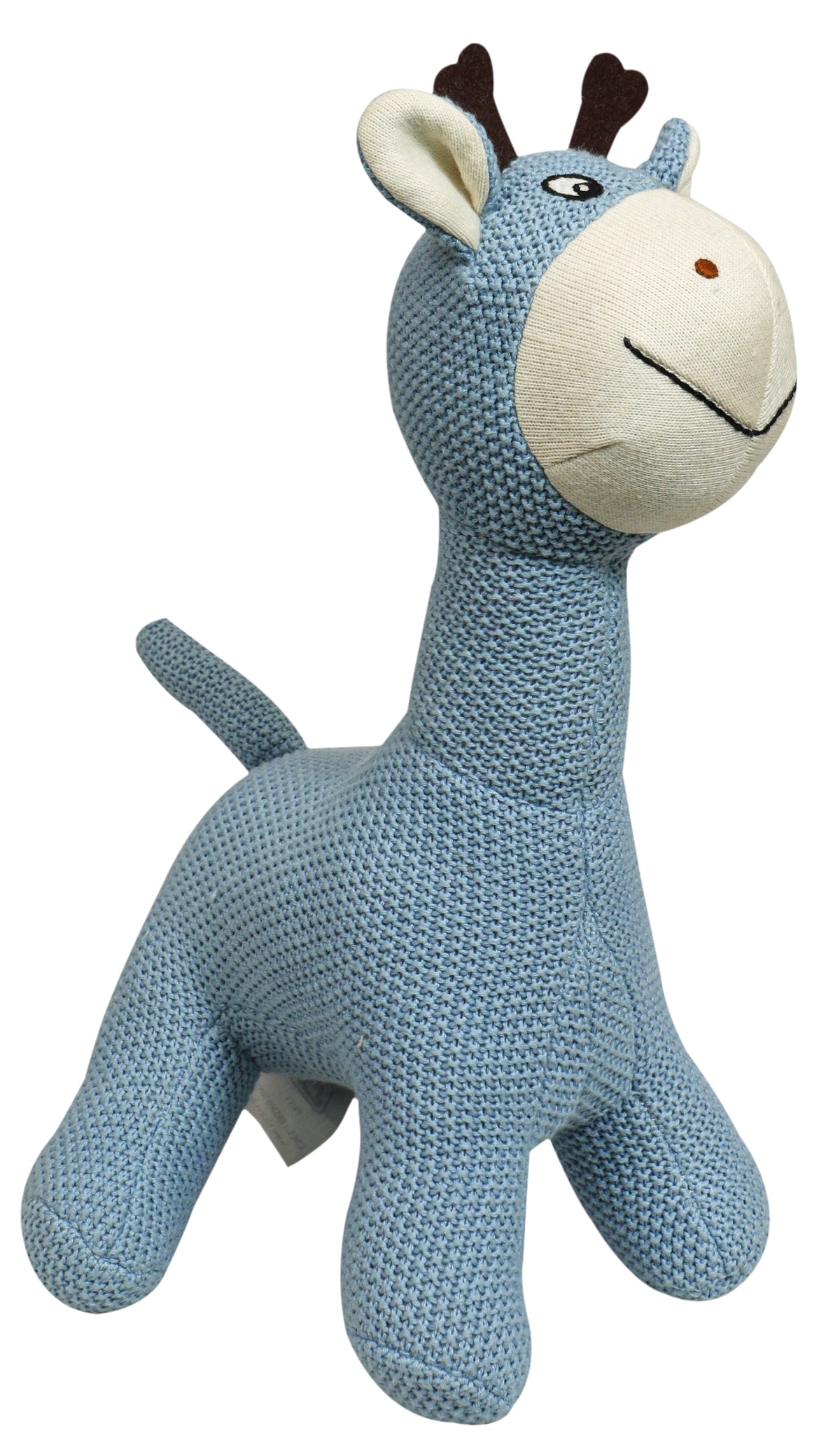 Pomme Cotton Knitted Smiley Giraffe Soft Toy (Mineral Blue & Ivory)