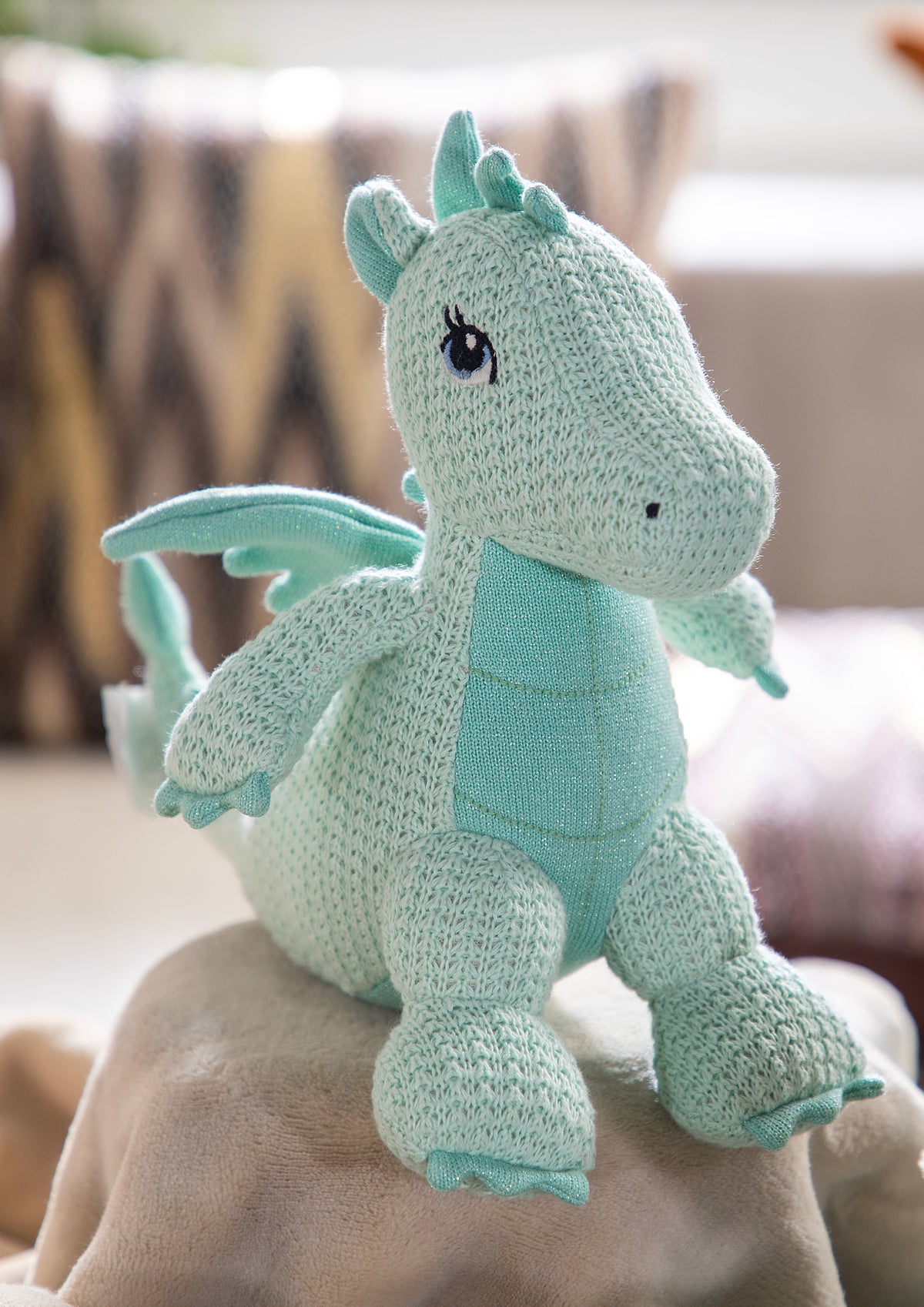 Pomme Cotton Knitted Dragon with Wings (Mint Blue)