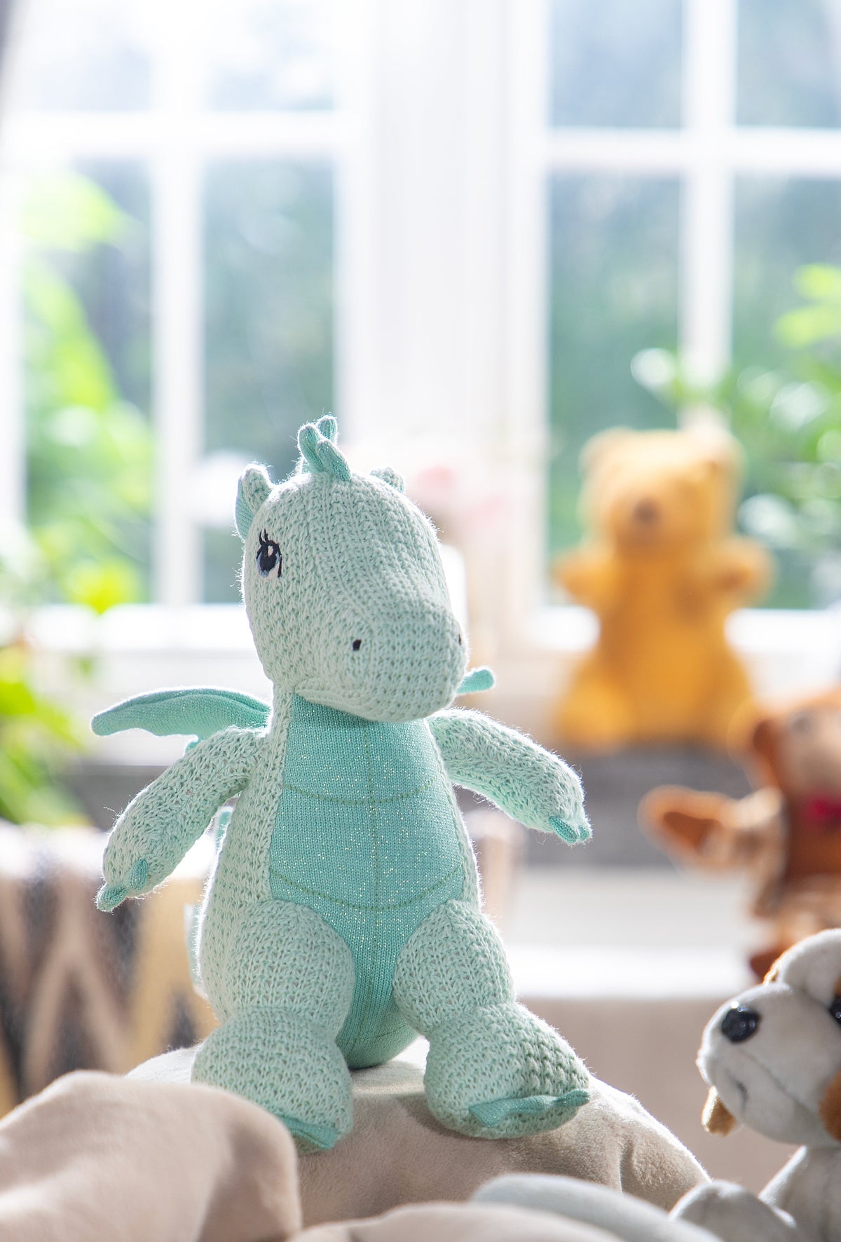 Pomme Cotton Knitted Dragon with Wings (Mint Blue)