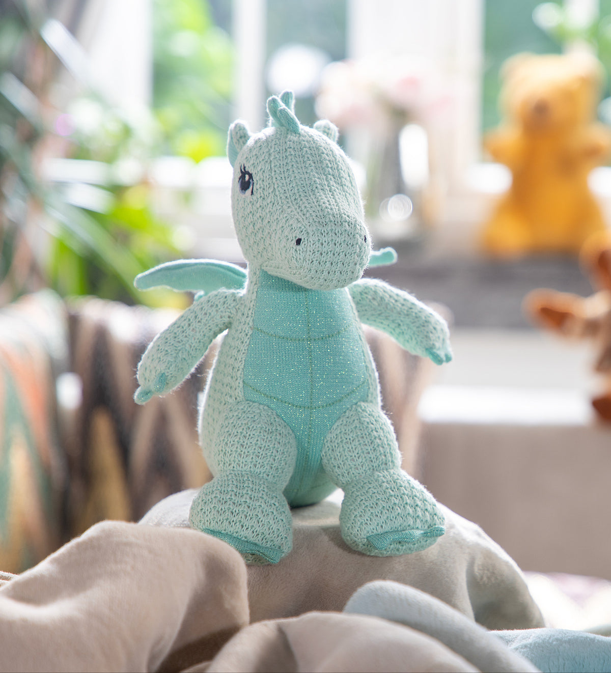 Pomme Cotton Knitted Dragon with Wings (Mint Blue)