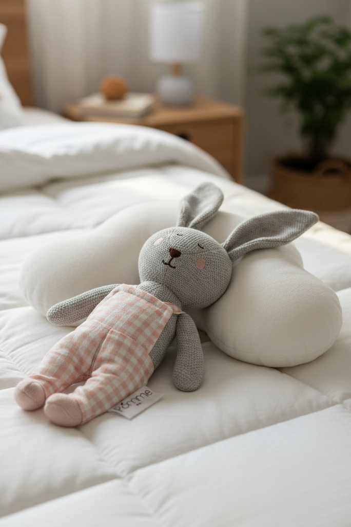 Knitted Rabbit in Plaid Dungaree