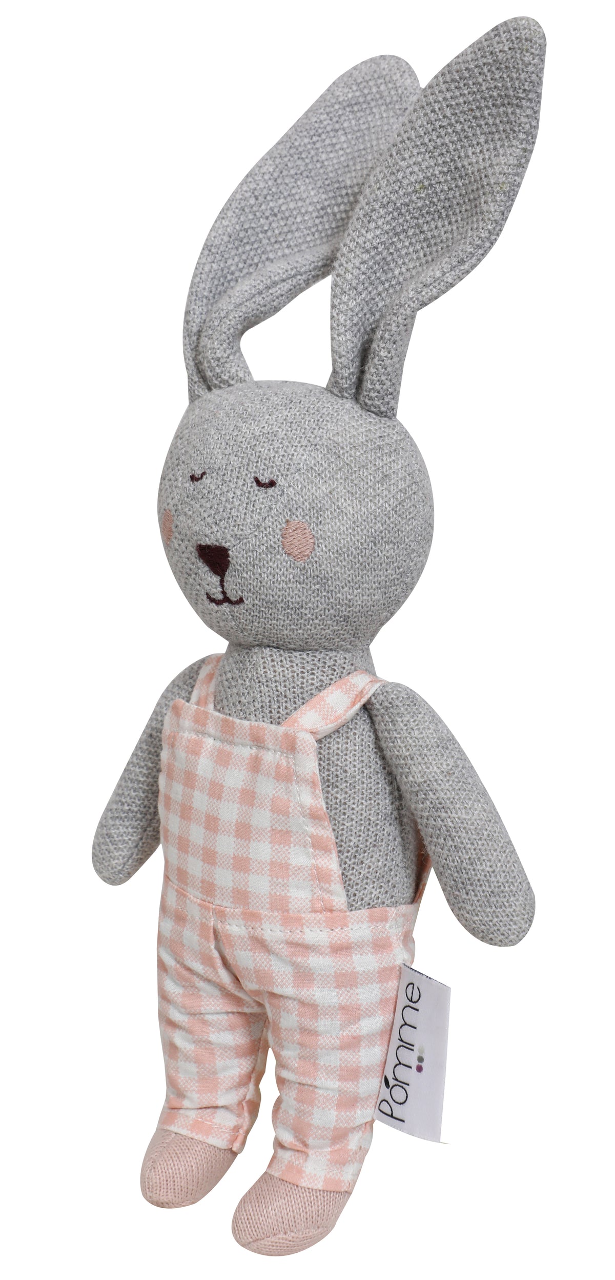 Knitted Rabbit in Plaid Dungaree