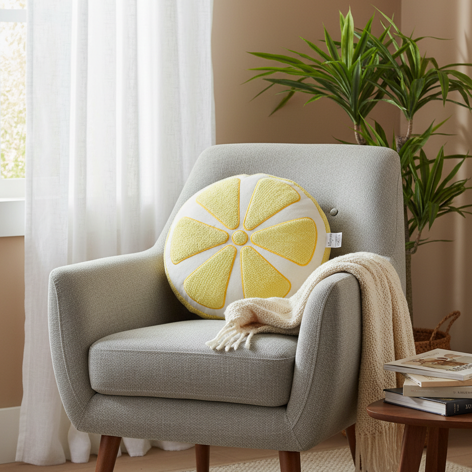 Pomme Cotton Knitted Soft Lemon Shape Cushion