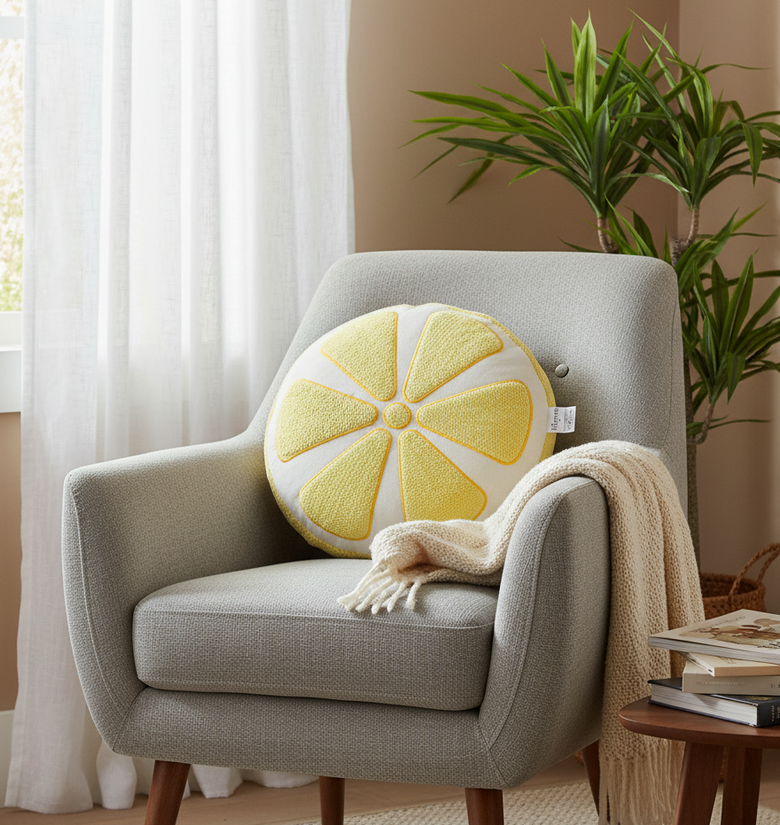 Pomme Cotton Knitted Soft Lemon Shape Cushion