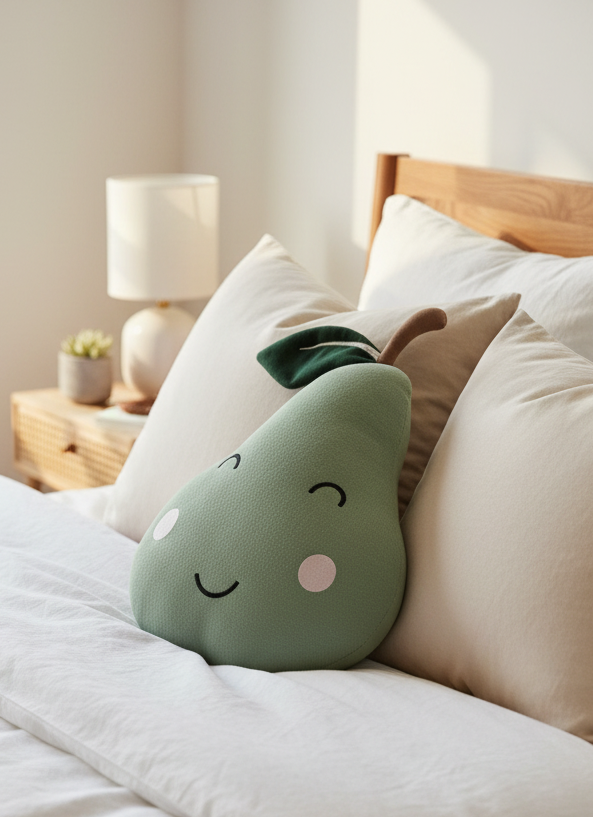 Pomme Cotton Knitted Pear Cushion (Granite Green)