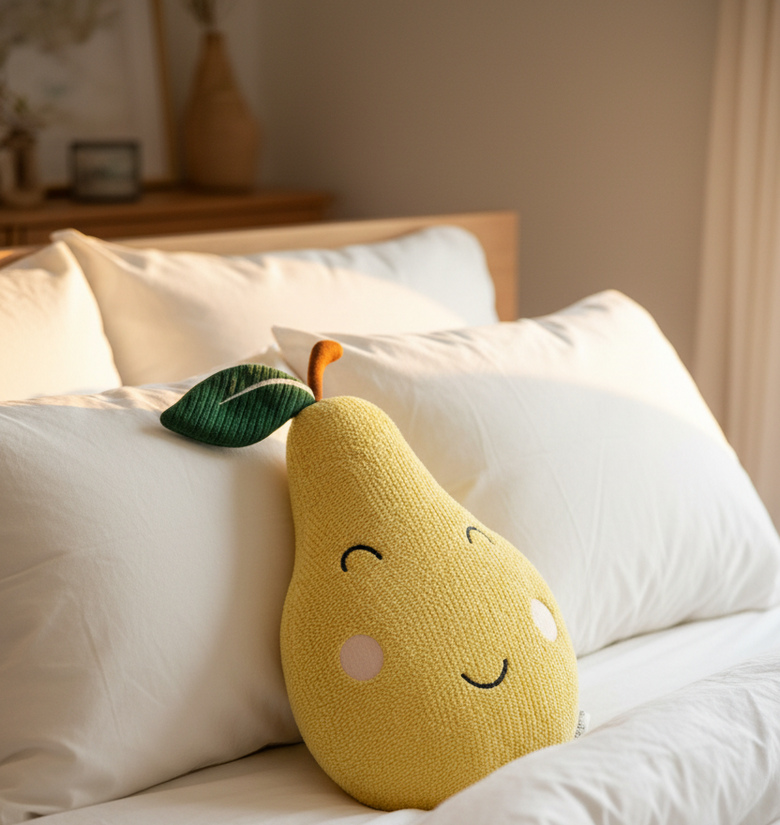 Pomme Cotton Knitted Cheerful Pear Cushion (Aurora)