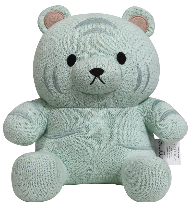 Knitted Tiger Soft Toy Shooting Blue