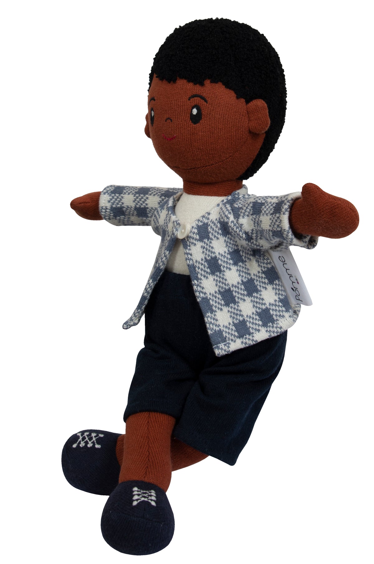 Pomme Cotton Knitted Playful Doll in Checkered Shirt