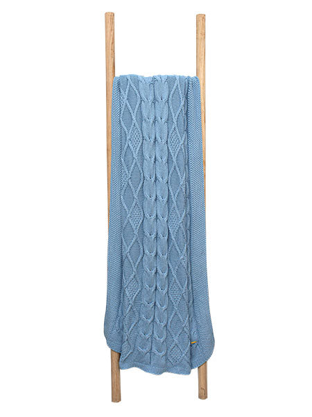 Pomme Cotton Knitted Cable Texture Throw (Sky Blue)