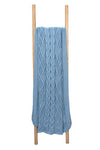 Knitted blue cable texture throw