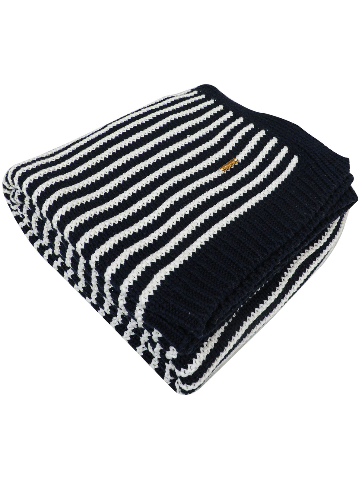 Pomme Cotton Knitted Fine Stripe Ribbed Throw (Black & Ivory)