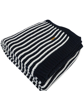 Black With White Strips Knitted Cotton Throw