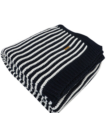 Black With White Strips Knitted Cotton Throw