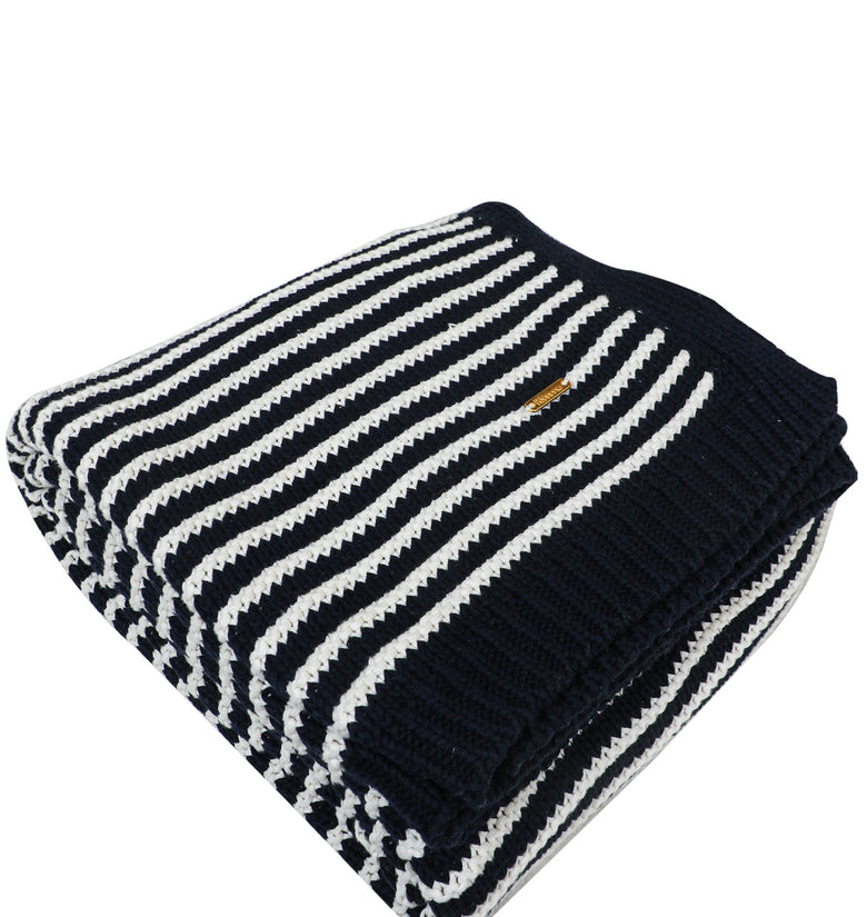 Black With White Strips Knitted Cotton Throw
