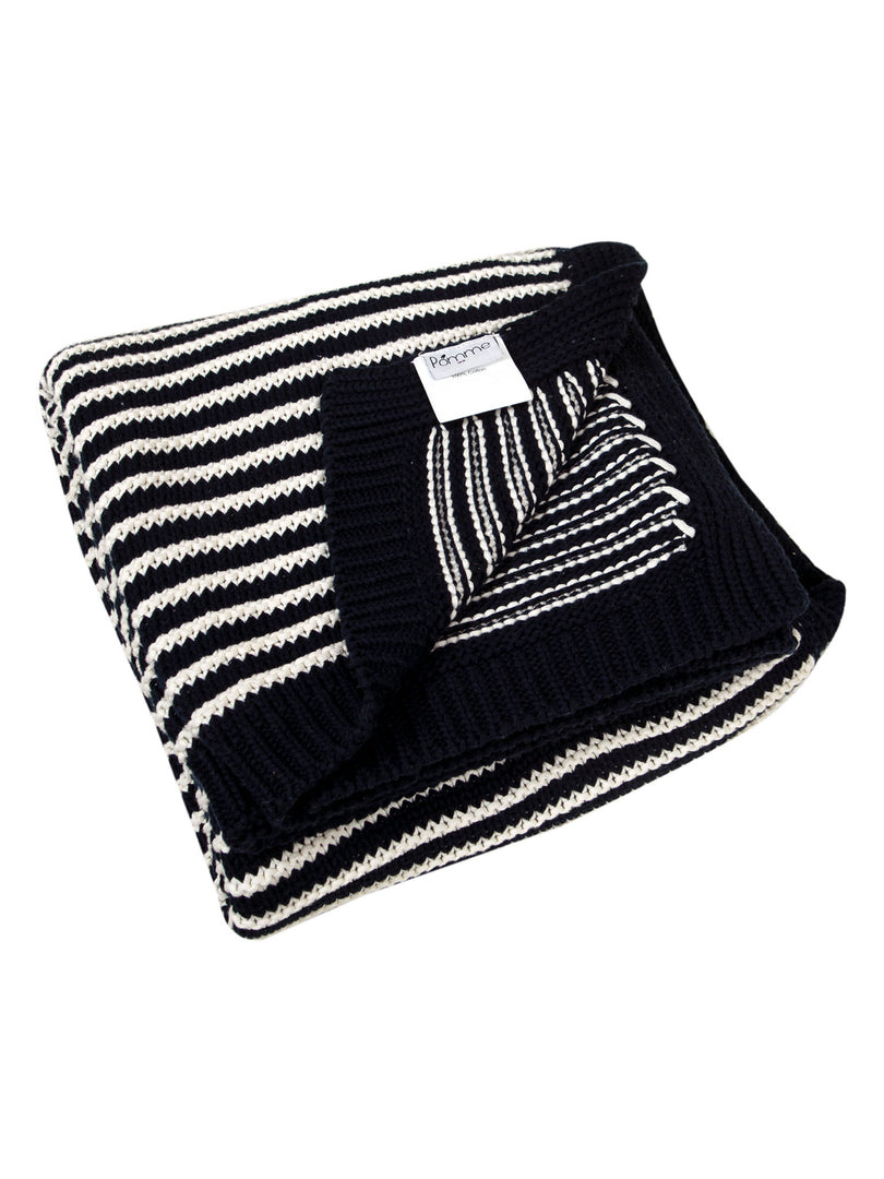 Black With White Strips Knitted Cotton Throw