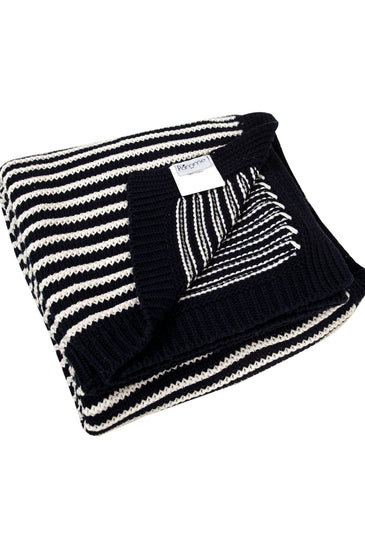 Black With White Strips Knitted Cotton Throw