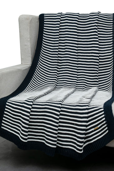 Black With White Strips Knitted Cotton Throw
