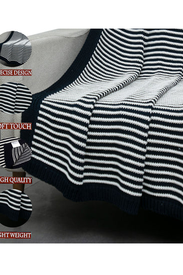 Black With White Strips Knitted Cotton Throw