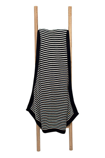Black With White Strips Knitted Cotton Throw