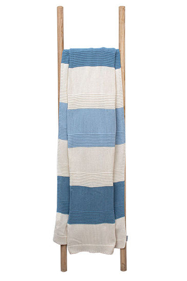 Blue White Knitted Cotton Throw