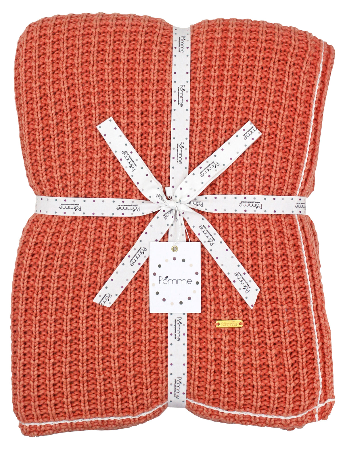 Pomme Cotton Knitted Waffle Texture Throw (Coral)