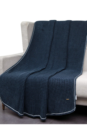 Black With White Border Knitted Cotton Throw