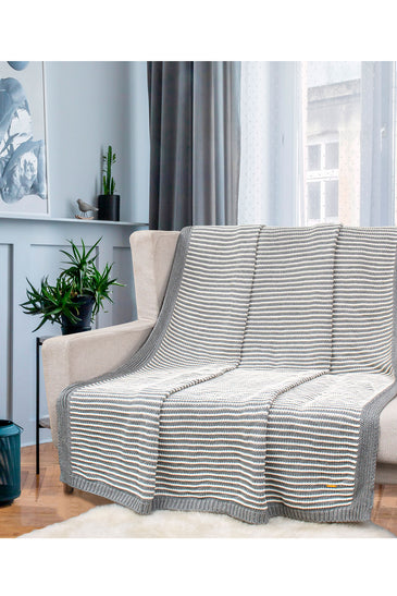 Gray With White Strips Knitted Cotton Throw