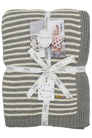 Gray With White Strips Knitted Cotton Throw